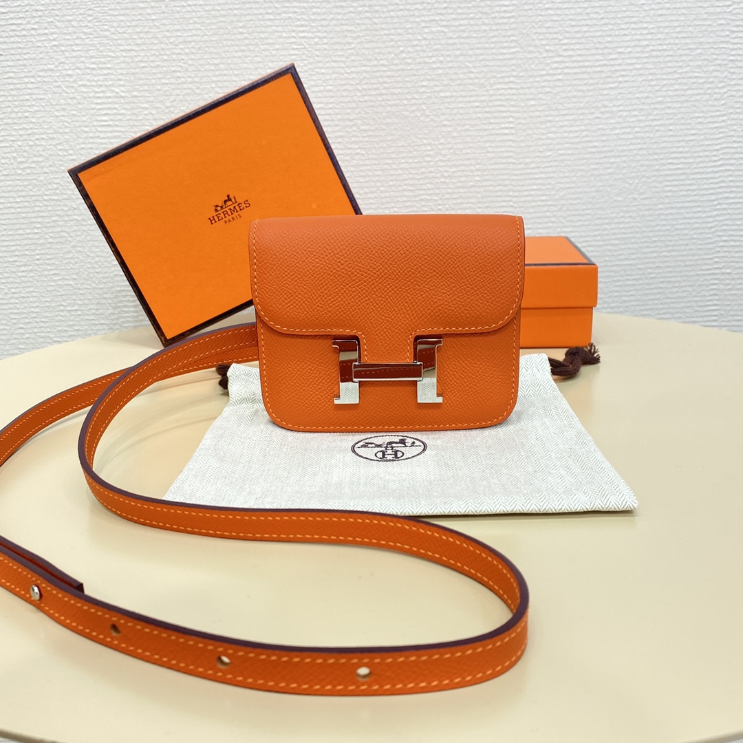 Hermes Constance Slim Wallet Belt Bag In Feu Orange Epsom Leather